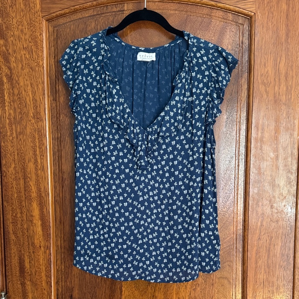 Velvet by Graham and Spencer Navy Floral Blouse